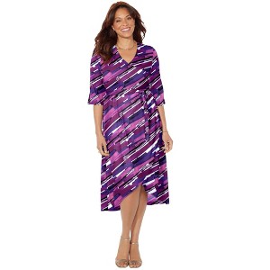 Catherines Women's Plus Size Easy Faux Wrap Dress - 1 of 4