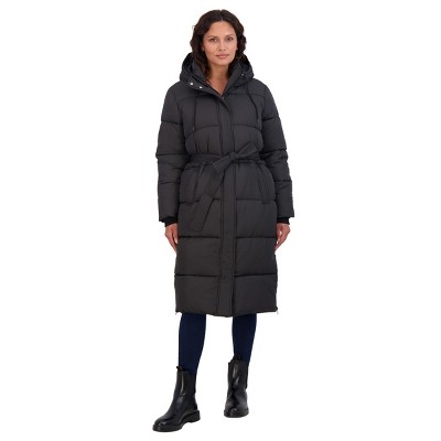 Women's Long Puffer Jacket Coat with Hood - S.E.B. By SEBBY