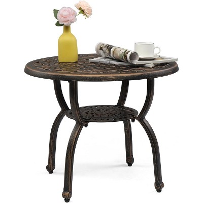 VINGLI 22" Cast Aluminum Outdoor Side Table, All Weather Patio Side Table Outdoor End Table for Patio, Porch, Deck, Garden, Bronze