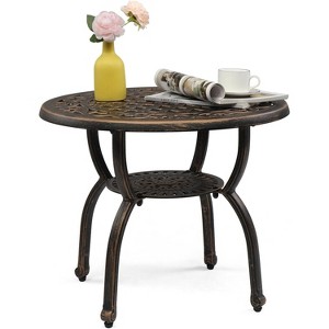 VINGLI 22" Cast Aluminum Outdoor Side Table, All Weather Patio Side Table Outdoor End Table for Patio, Porch, Deck, Garden, Bronze - 1 of 4