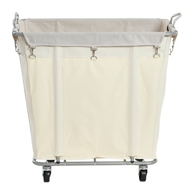Natural Canvas and Silver Frame Rolling Laundry Hamper with Wheels