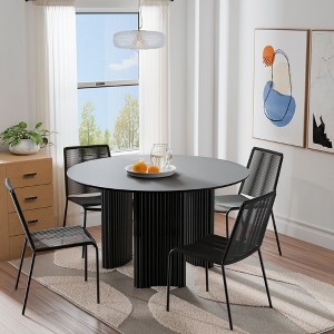 PexFix 46" Round Dining Table Kitchen Table for 4 with Arc-Shaped Edge Top and Fluted Pedestal Legs for Living Room Dining Room Coffee Office Black - 1 of 4