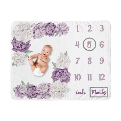 Sweet Jojo Designs Girl Baby Milestone Blanket Peony Floral Garden ...