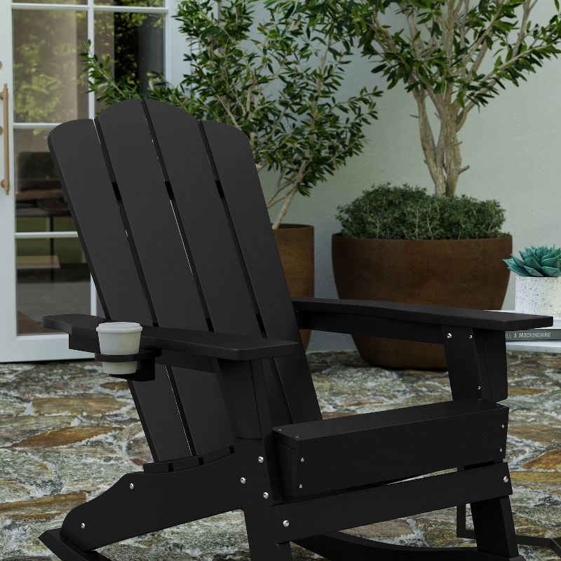 Merrick Lane HDPE Adirondack Chair with Cup Holder and Pull Out Ottoman, All-Weather HDPE Indoor/Outdoor Chair, 6 of 13