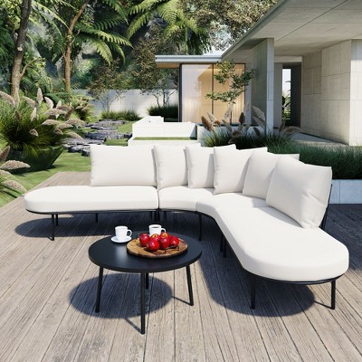 Maggift Outdoor Patio Seating Sets, Distinctive Conversation Friendly Design, Perfect for Gardens, Patios, Living Spaces, White, 90.55"*27.95"*29.92"