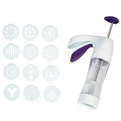 Ergonomic Clear Barrel Cookie Press with 12 Discs