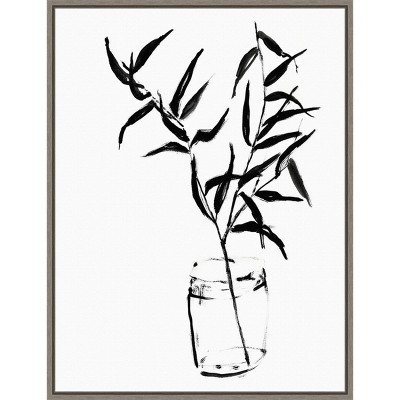 18" x 24" Sumi-e Bamboo II by Jennifer Goldberger Framed Wall Canvas - Amanti Art