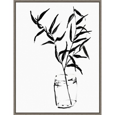 18" x 24" Sumi-e Bamboo II by Jennifer Goldberger Framed Wall Canvas - Amanti Art