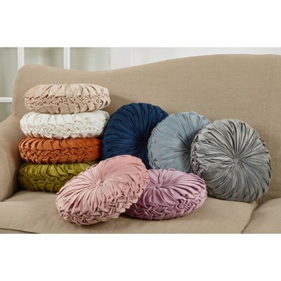 Gray Round Velvet Pintucked Throw Pillow