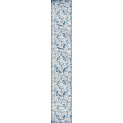 Salle Garnier Blue and Ivory Low Pile Runner Rug