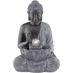 Sitting Buddha 28" High Large Indoor Outdoor Decor Faux Stone Floor Water Fountain with Light LED Outside Garden Patio - 1 of 4