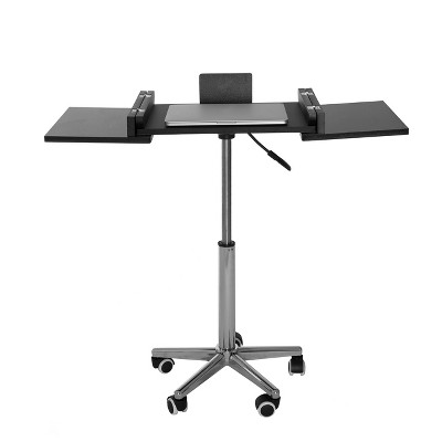 Adjustable Height Black Foldable Laptop Cart with Wood Panels