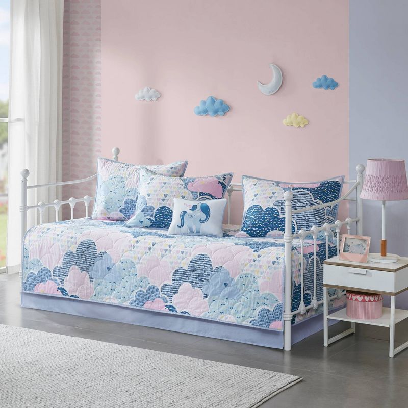 Euphoria Cotton Reversible Fluffy Cloud Print Kids&#39; Daybed Cover Set Blue, 1 of 7
