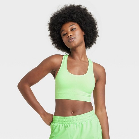 Women's Seamless Medium Support Racerback Midline Sports Bra - All In  Motion™ Light Green S