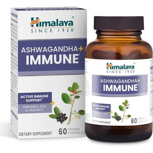 Himalaya Ashwagandha+ Immune with Ashwagandha, Elderberry, Zinc & Vitamin C for Active Immune Support, 60 Capsules, 1 Month Supply, Vegan, Gluten Free - 1 of 4