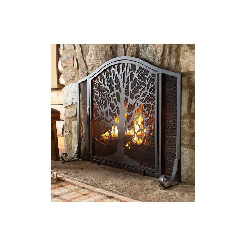 Plow & Hearth - Large Tree of Life Fireplace Metal Fire Screen with Door, 4 of 6
