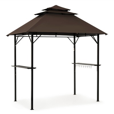 Pamapic 8x5 Feet Brown Outdoor 3-Tiered Vented Roof BBQ Grill Gazebo
