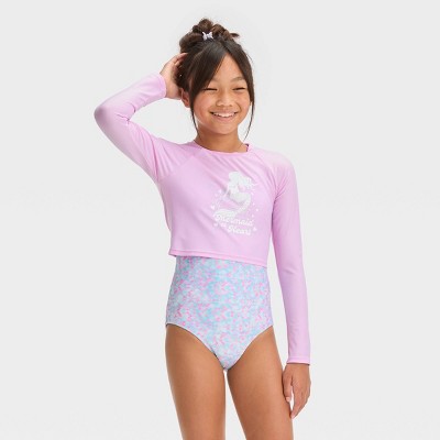 Girls' Tropical Charm Leaf Printed One Piece Rash Guard Swimsuit - Cat &  Jack™ : Target