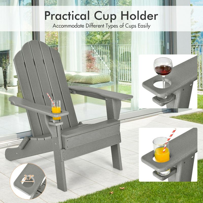 Costway 2PCS Patio Folding Adirondack Chair Weather Resistant Cup Holder Yard, 5 of 9