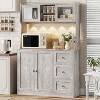 67 Inch Farmhouse Kitchen Hutch with LED Lighting, 3-Drawer Freestanding Cabinet with Countertop for Dining & Storage, for Living Room - 3 of 4