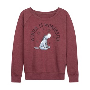 Women's - Winnie the Pooh - Eeyore Winter Is Wonderful Christmas Lightweight French Terry Wide Neck Long Sleeve Shirt - 1 of 4