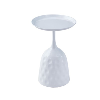 Lirago White Metal Side Table with Powder-Coated Tray-Round Nightstand & Compact Sofa Table for Living Room & Bedroom 15.75"W * 15.75"L * 22.83"H