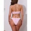 INSPIRE CHIC Women's Criss Cross Backless Elegant Ribbed Knit Bikini Sets, Strappy Top Triangle Bottom Swimwear Bathing Suits 1 Set - 3 of 4