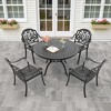 5-Piece Cast Aluminum Outdoor Dining Set: Round Table, Stackable Chairs & Brown Cushions - All-Weather Patio Furniture for Your Backyard - 2 of 4
