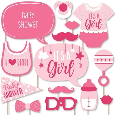 Big Dot of Happiness It's a Girl - Pink Baby Shower Photo Booth Props Kit - 20 Count