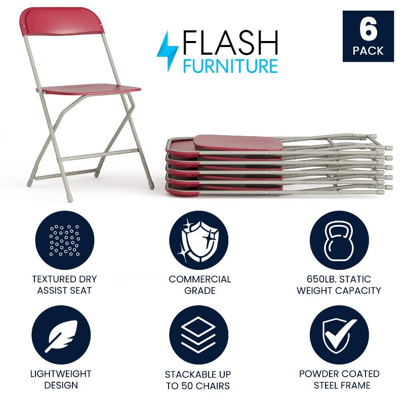 Flash Furniture Hercules Series Plastic Folding Chair - 6 Pack 650LB Weight Capacity, 3 of 18