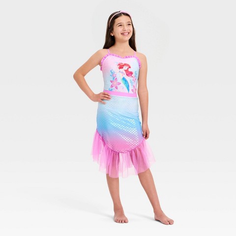 Disney Girls' The Little Mermaid 2pc Swimsuit Set - Pink 5-6