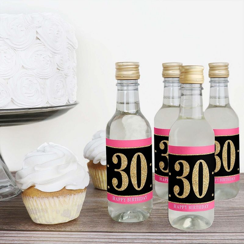 Big Dot of Happiness Chic 30th Birthday - Pink, Black and Gold - Mini Wine and Champagne Bottle Label Stickers - Birthday Party Favor Gift - Set of 16, 3 of 8