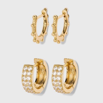 SUGARFIX by BaubleBar 14K Gold Plated Delicate Deco Huggie Hoop Earring Set - Gold