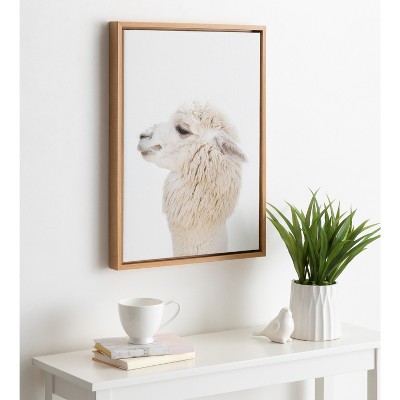 Natural Framed Alpaca Profile Canvas Print for Kids Nursery