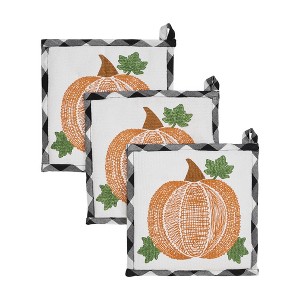 Annie Black Check Pumpkin Trivet 8x8 Set of 3 - 1 of 4