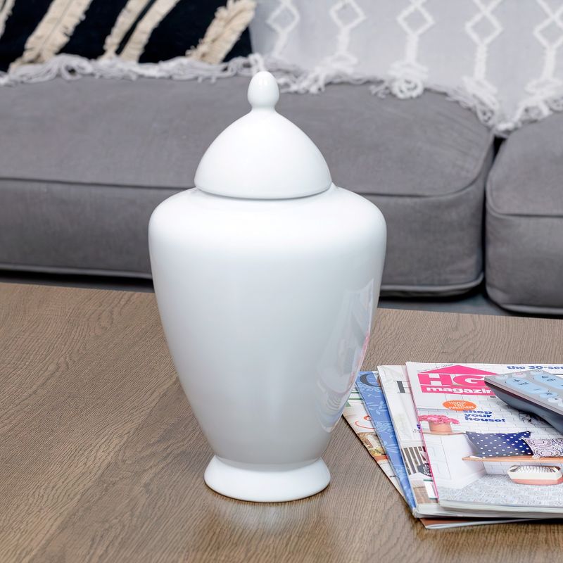 AuldHome Design White Ceramic Ginger Jar; Decorative Home Decor Vase w/ Lid, Farmhouse Style, 5 of 9