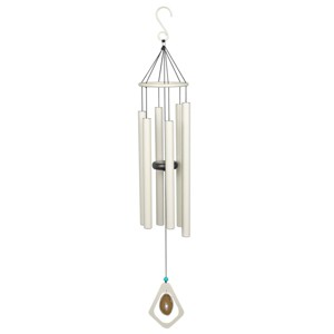 Alpine Corporation 39" White Tuned Aluminum Wind Chime: Creme Gemstone, No Assembly, Outdoor Decor - 1 of 4