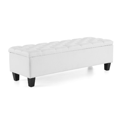 VYNXARIA Tufted and Diamond - Stitched Storage Ottoman, White