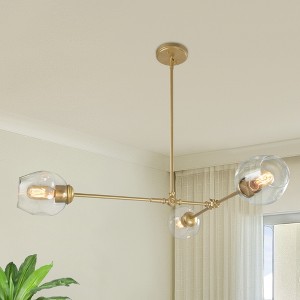 LNC Graceful 3-Light 31.5in Sputnik Modern Large Chandelier, Matte Gold with Glass Wine Shades - 1 of 4