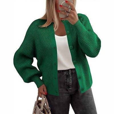 Zeagoo 2025 Cardigan Sweaters for Women Long Sleeve Chunky Knit Cardigan Crew Neck Button Down Fall Fashion Clothes