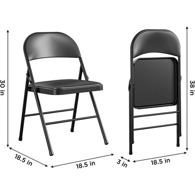 Black Padded Metal Folding Chairs with PU Leather Seats (4 Pack)
