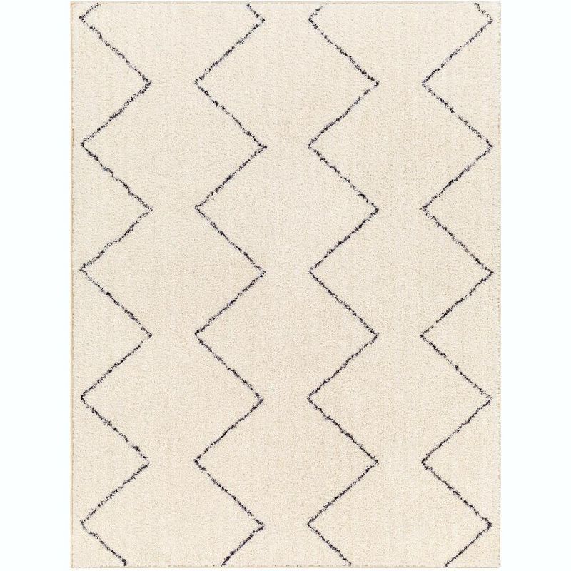 Aaliyah Cream and Black Washable Synthetic Area Rug