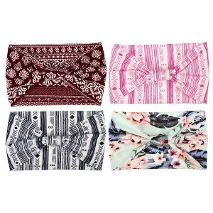 Unique Bargains Women's Printed Wide-side Knotted Headwrap Green Blue White Pink Red 4 Pcs - 1 of 4