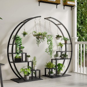 5-Tier Large Half Moon Indoor Plant Stand with Hanging Hooks, Curved Ladder Flower Pot Display Rack for Home, Patio, Garden & Balcony - 1 of 4