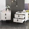 Modern Nightstand with Drawers, Bedside Table with PU Surface and Marble-Pattern Top for Bedroom, Living Room, or Apartment – The Pop Home - 2 of 4