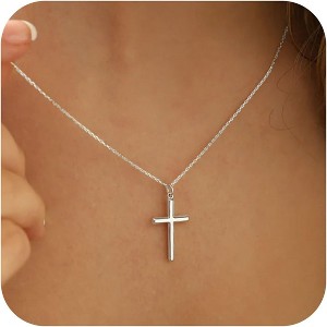 Layered Sideways Cross Necklace 14K Gold Plated Dainty Choker for Women - 1 of 4