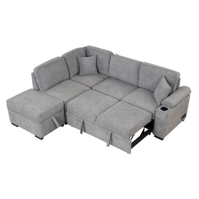 NicBex Modern 84.75" Pull Out Sofa Bed Velvet Convertible Sleeper Sofa with Storage Ottoman for Living Room