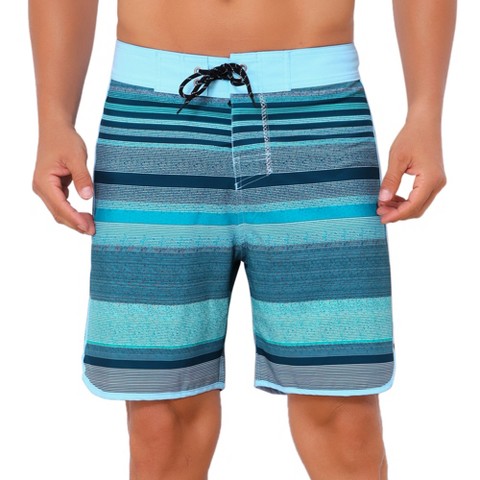 INSPIRE CHIC Men's Summer Beach Casual Color Block Striped Drawstring Board Shorts 30 Light Blue
