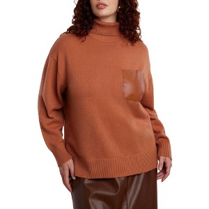 ELOQUII Faux Leather Pocket Turtleneck Sweater - 1 of 3