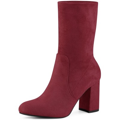 Perphy Women's Rounded Toe Block Heeled Foldable Non-Zip Sock Ankle Boots